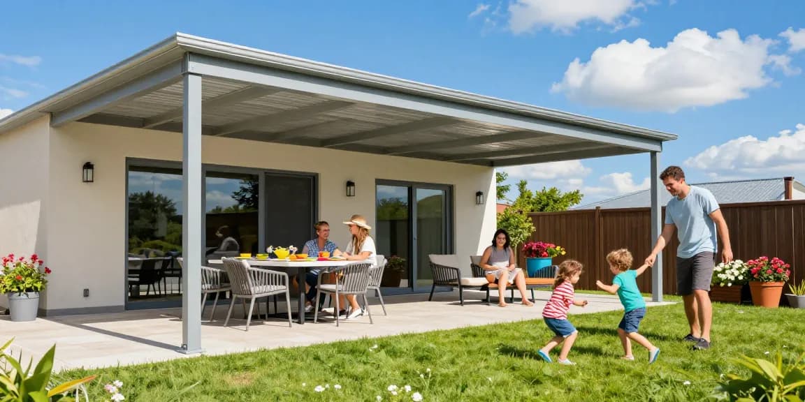 Terrassenüberdachungen bieten modernen Schutz in einem einladenden Außenbereich.